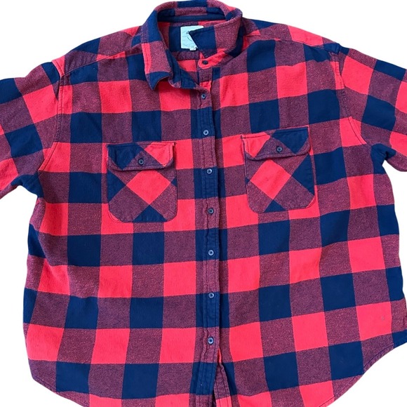Aerie Womens LumberJane Red and Navy Flannel Shirt 100% Cotton Size XL - Picture 3 of 5